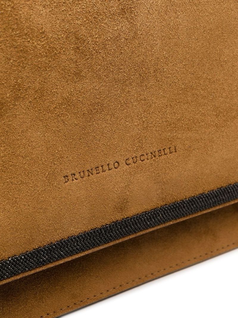 Brown Embellished Suede Tote Bag