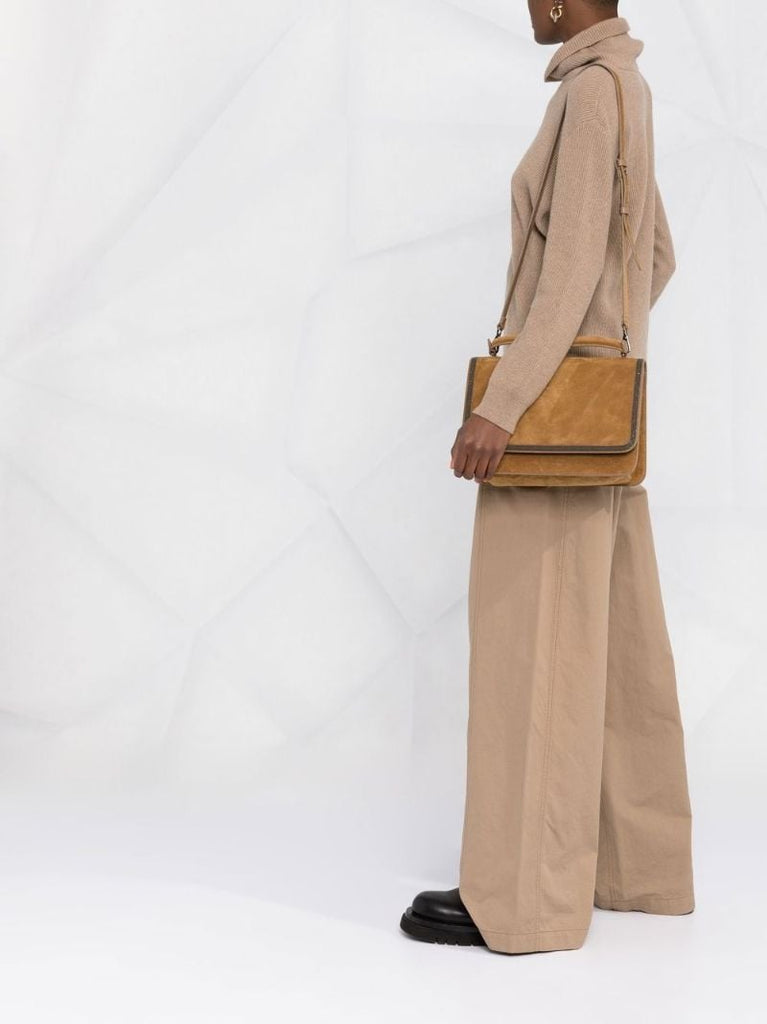 Brown Embellished Suede Tote Bag