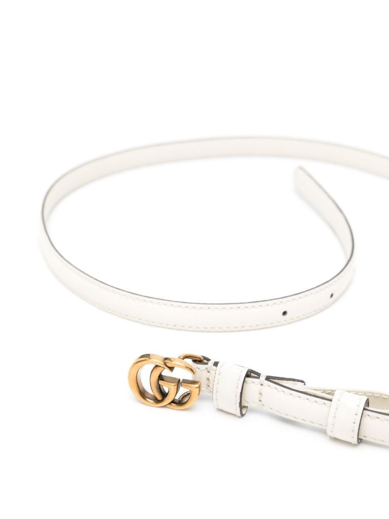 White Double G Thin Leather Belt