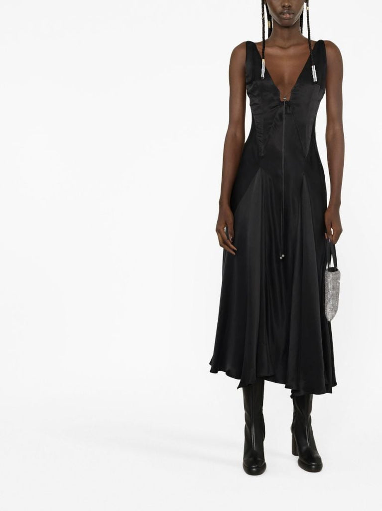 Black Tauri Satin Midi Dress