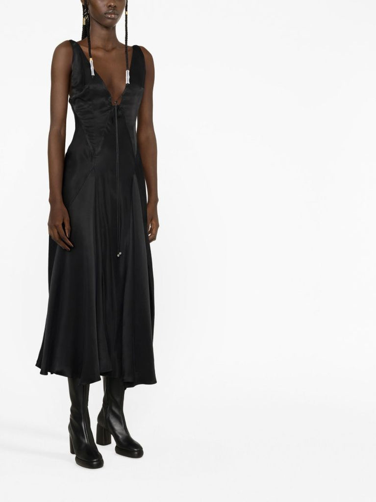 Black Tauri Satin Midi Dress