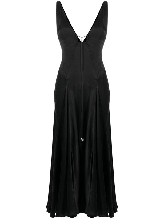 Black Tauri Satin Midi Dress