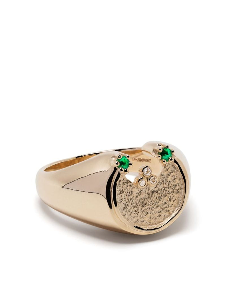 9k Yellow Gold Mira Emerald and Diamond Ring