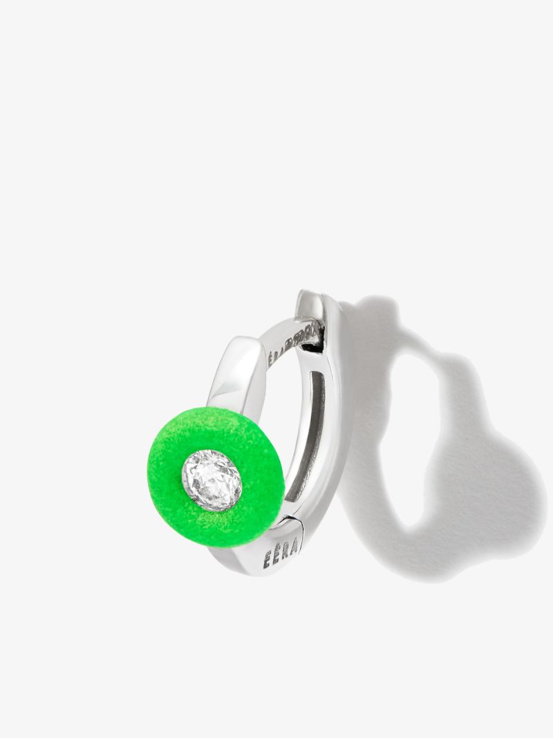 18k White Gold Diamond Enamel Hoop Earring