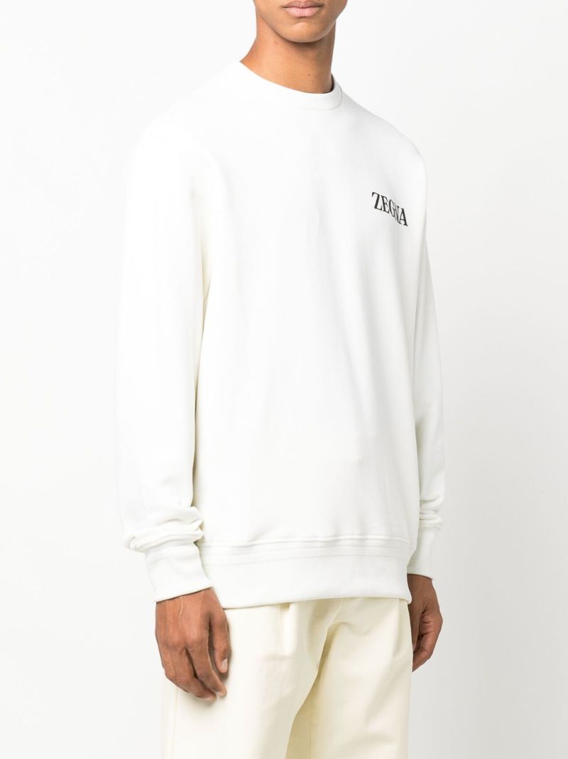 White Logo Print Cotton Sweatshirt