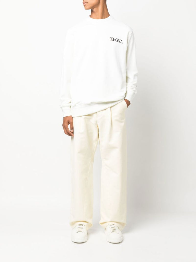 White Logo Print Cotton Sweatshirt