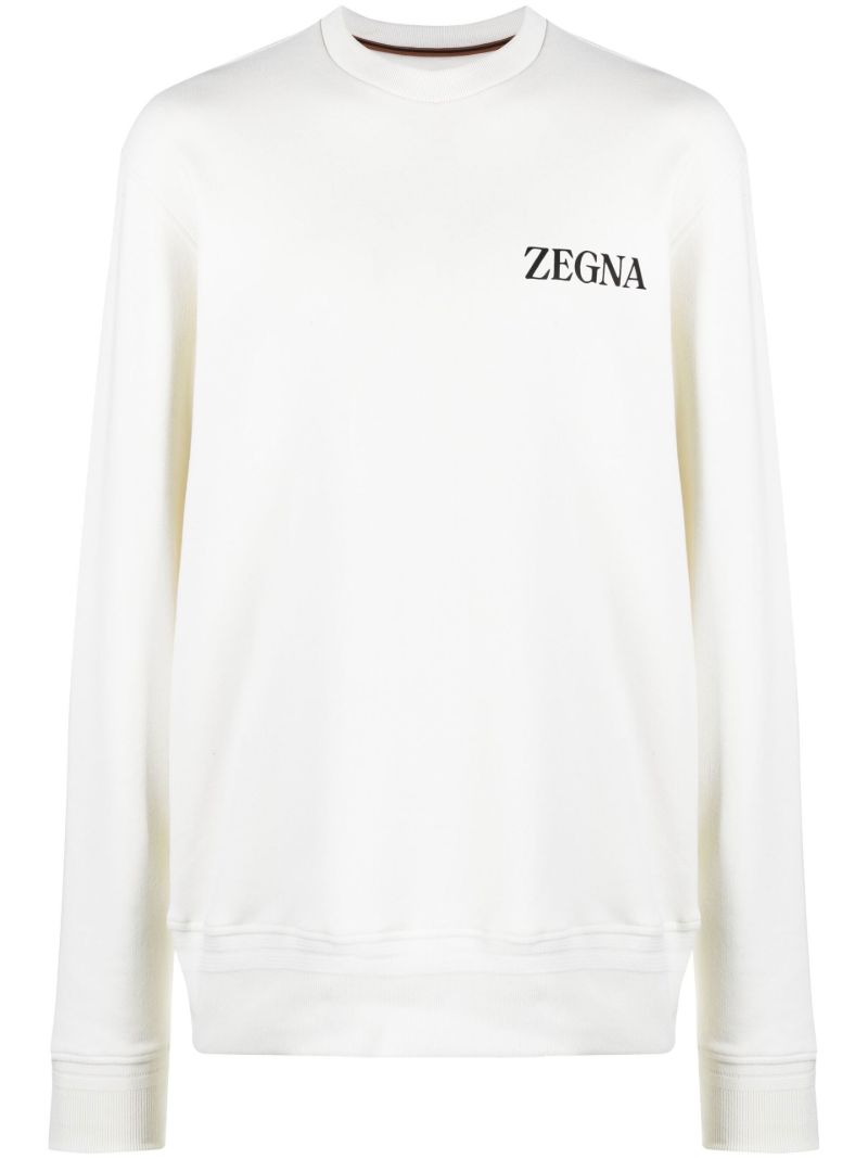 White Logo Print Cotton Sweatshirt