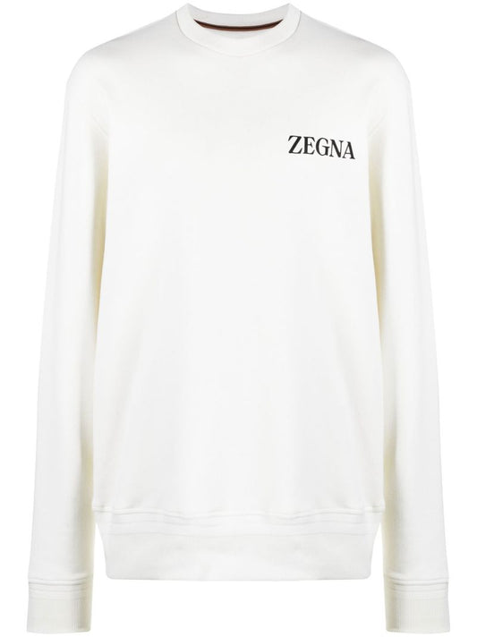 White Logo Print Cotton Sweatshirt