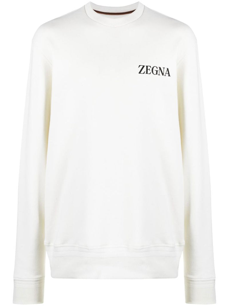 White Logo Print Cotton Sweatshirt