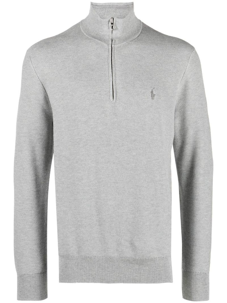 Grey Half-zip Cotton Sweater