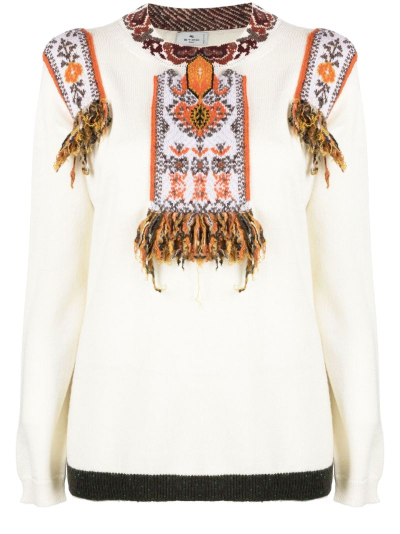 White Camille Embroidered Wool Sweater