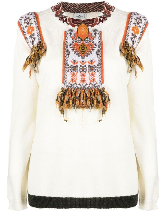 White Camille Embroidered Wool Sweater