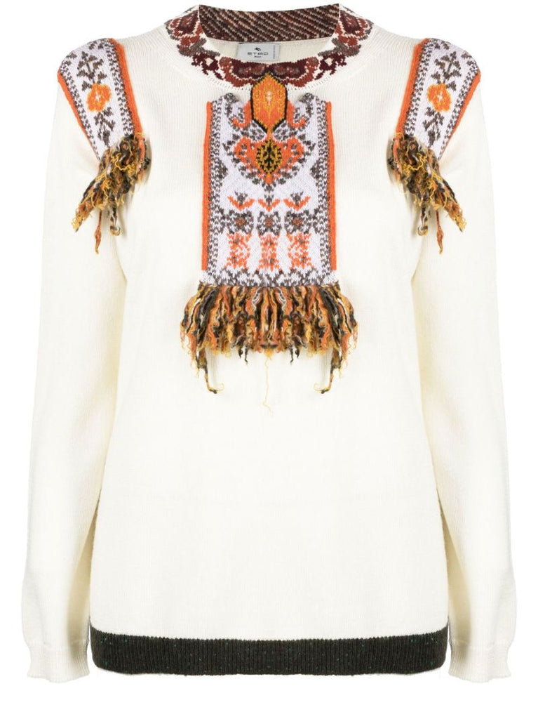 White Camille Embroidered Wool Sweater