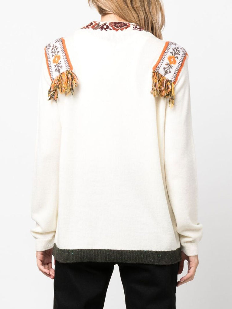 White Camille Embroidered Wool Sweater