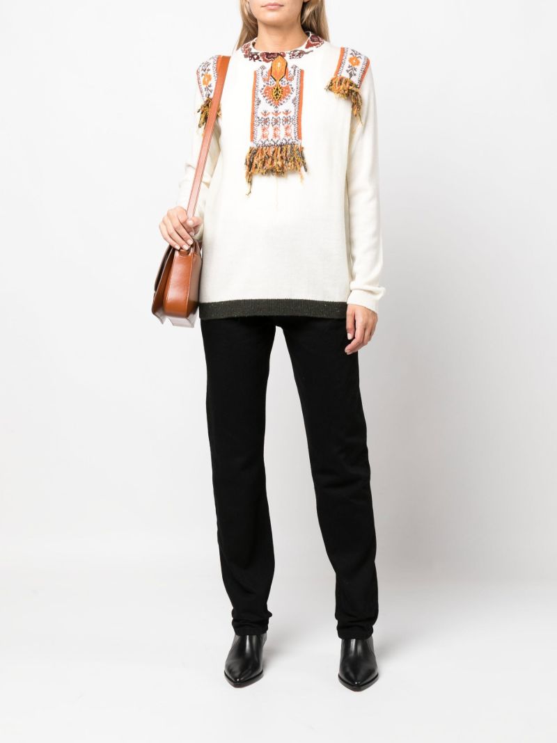 White Camille Embroidered Wool Sweater