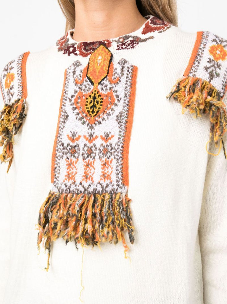 White Camille Embroidered Wool Sweater