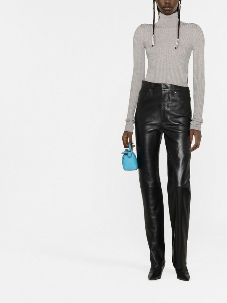 Black Wrandy Straight Leg Leather Trousers