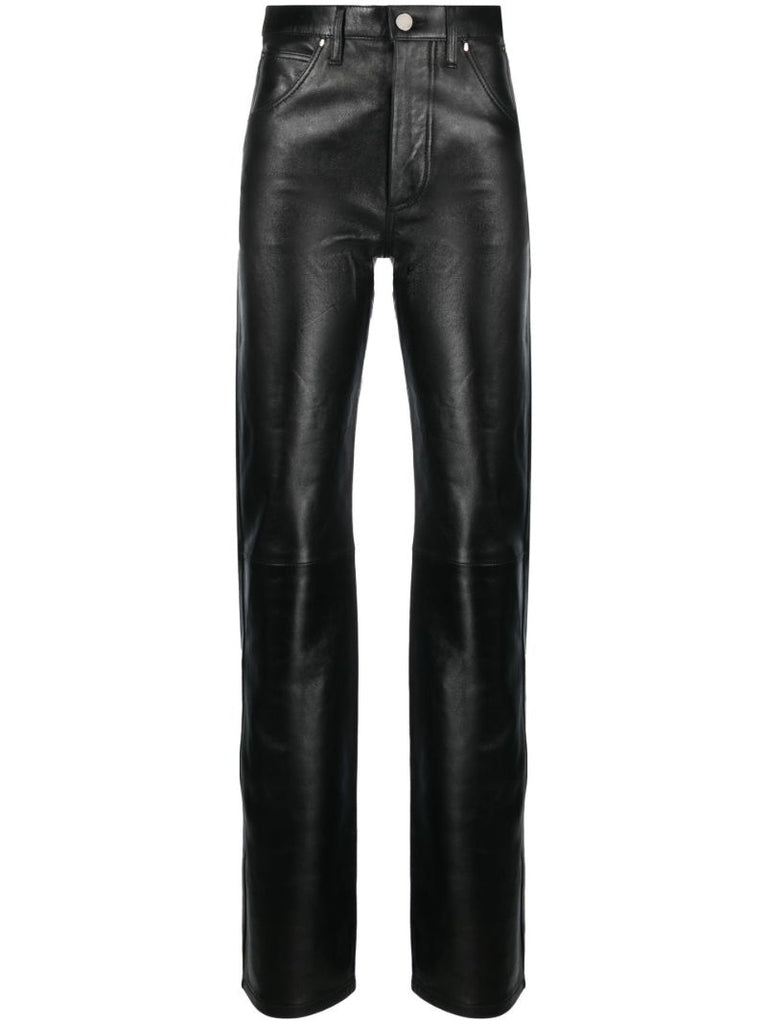 Black Wrandy Straight Leg Leather Trousers