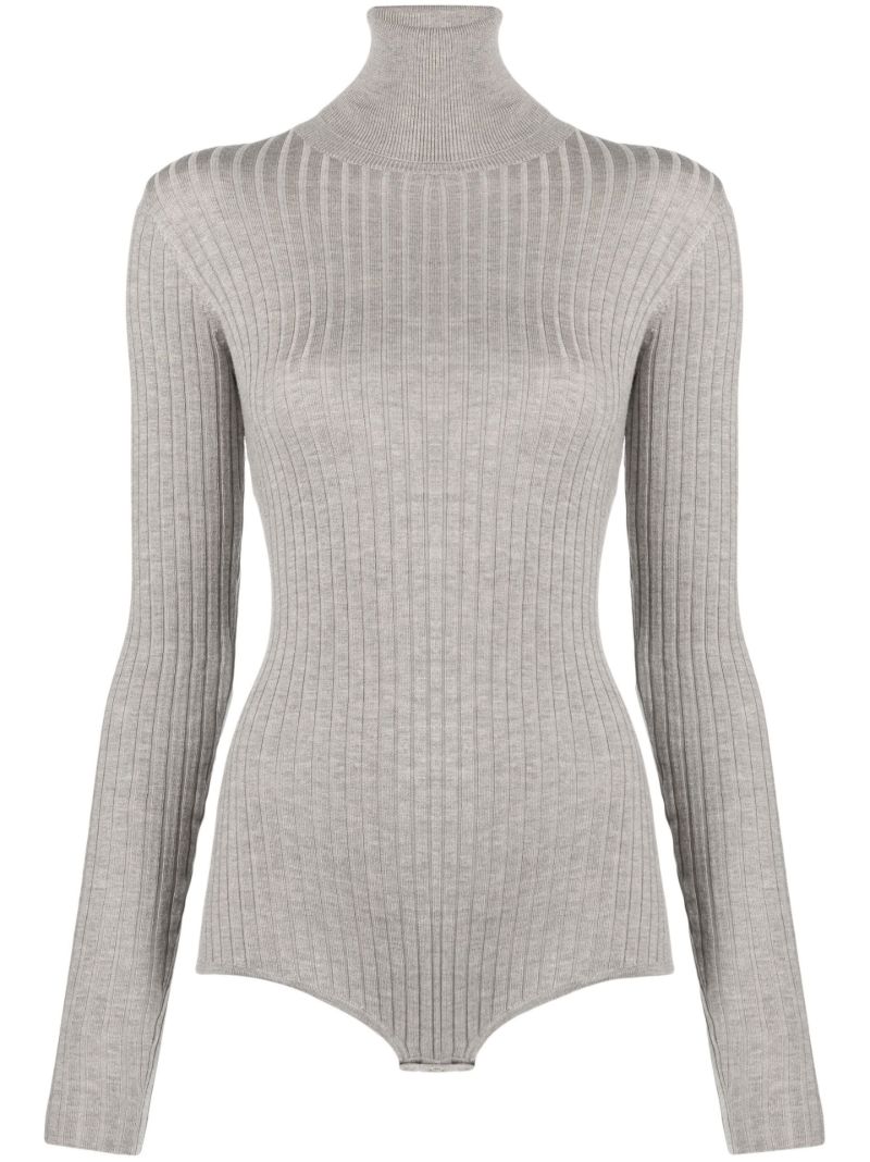 Grey Crystal-embellished Ribbed Knit Bodysuit