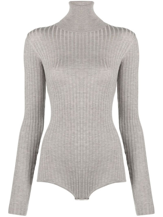 Grey Crystal-embellished Ribbed Knit Bodysuit