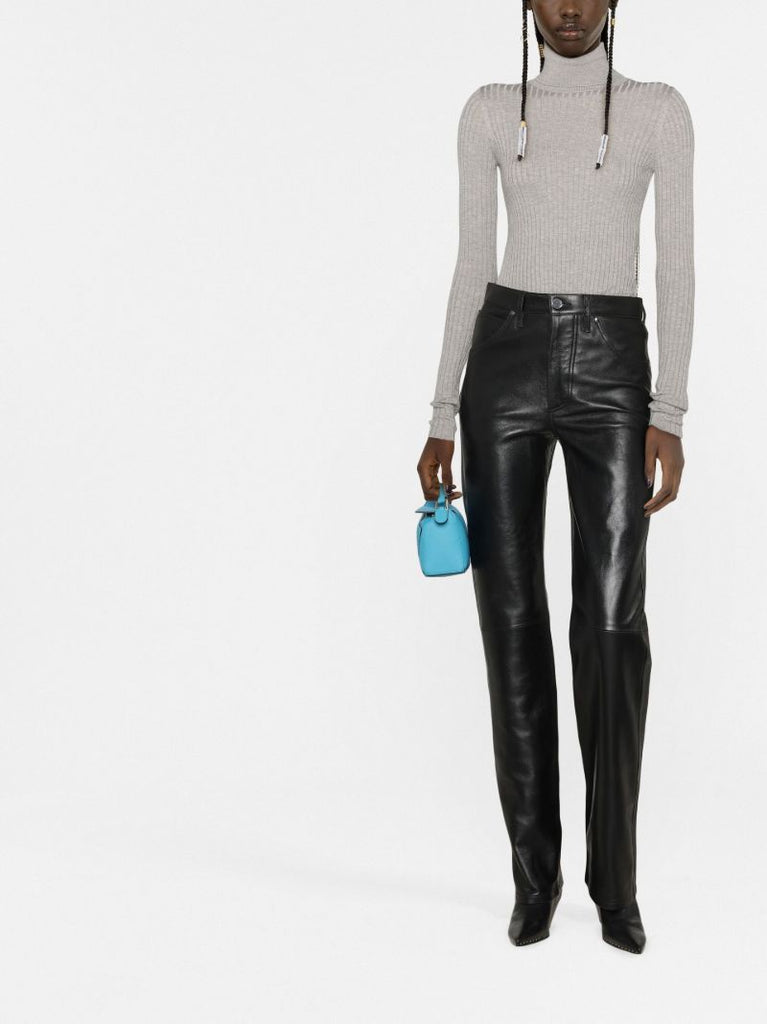 Grey Crystal-embellished Ribbed Knit Bodysuit