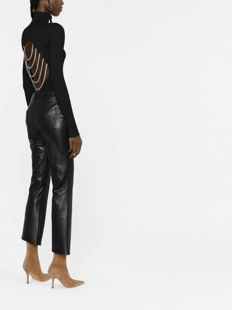 Black Lewis Crystal Embellished Rib-knit Bodysuit