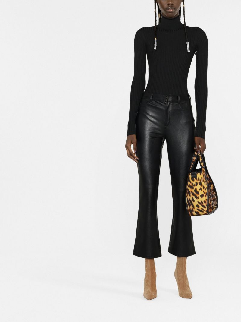 Black Lewis Crystal Embellished Rib-knit Bodysuit