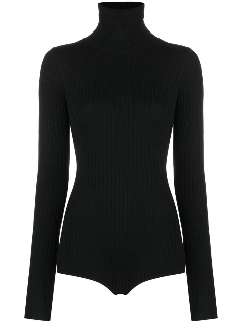 Black Lewis Crystal Embellished Rib-knit Bodysuit