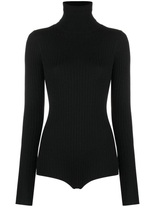 Black Lewis Crystal Embellished Rib-knit Bodysuit