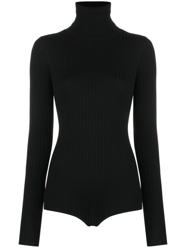Black Lewis Crystal Embellished Rib-knit Bodysuit