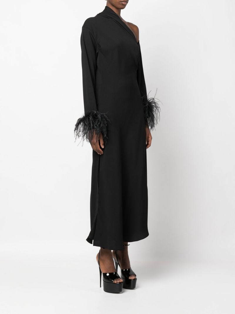 Black Adelaide Feather Trim Midi Dress