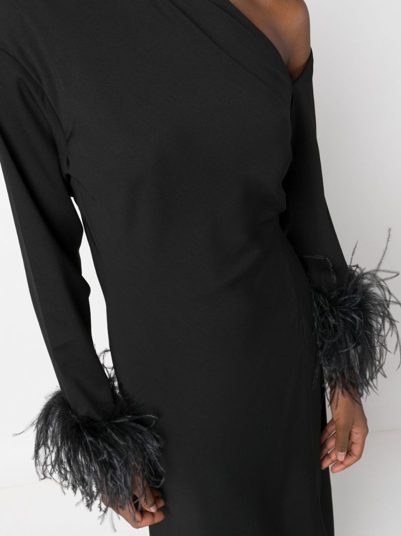 Black Adelaide Feather Trim Midi Dress