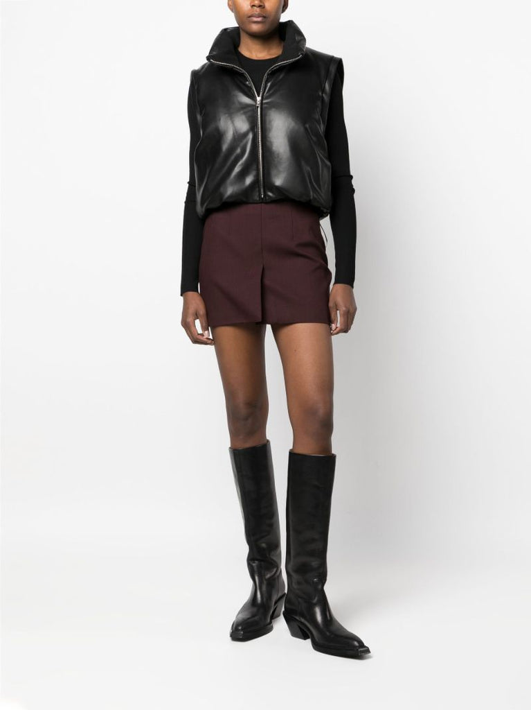 Black Cropped Faux Leather Puffer Jacket