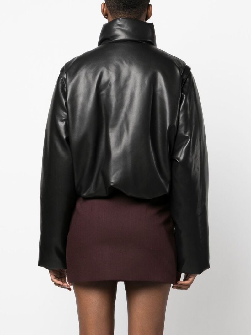 Black Cropped Faux Leather Puffer Jacket