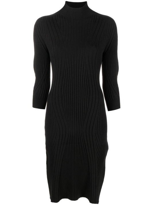 Black Ribbed-knit Midi Dress