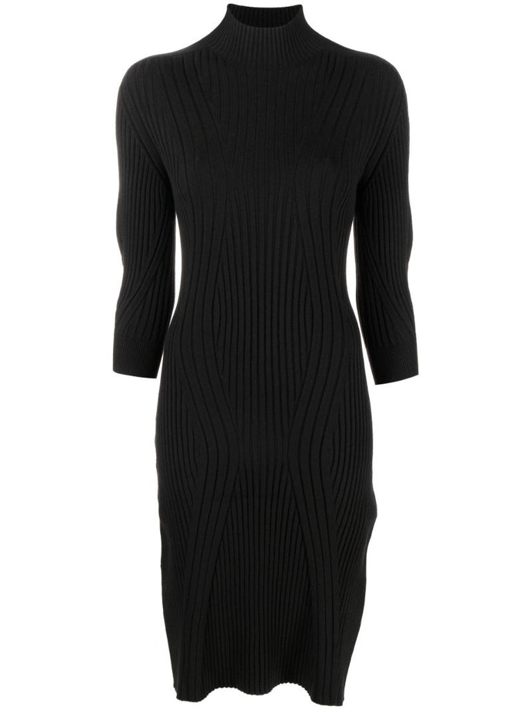 Black Ribbed-knit Midi Dress