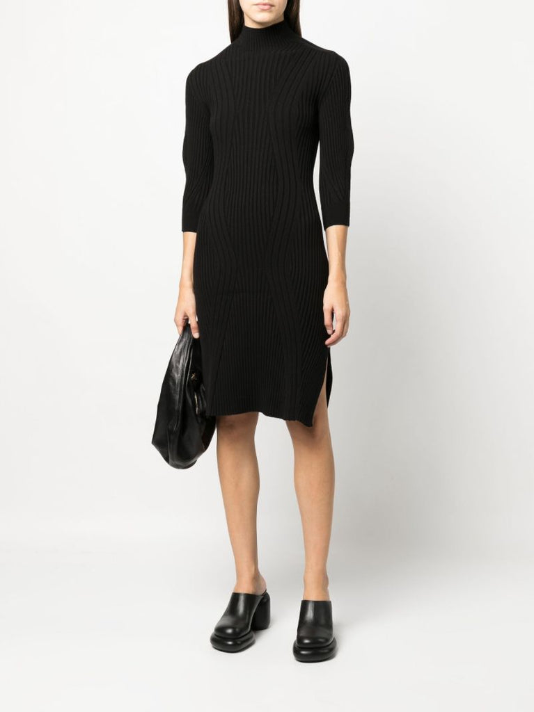 Black Ribbed-knit Midi Dress