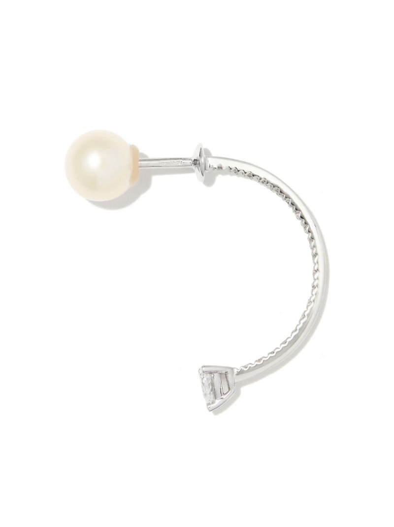 18k White Gold Dots Pearl and Diamond Single Earring