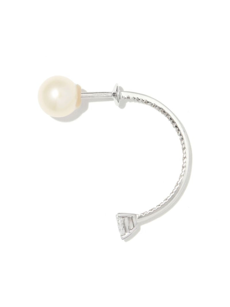 18k White Gold Dots Pearl and Diamond Single Earring