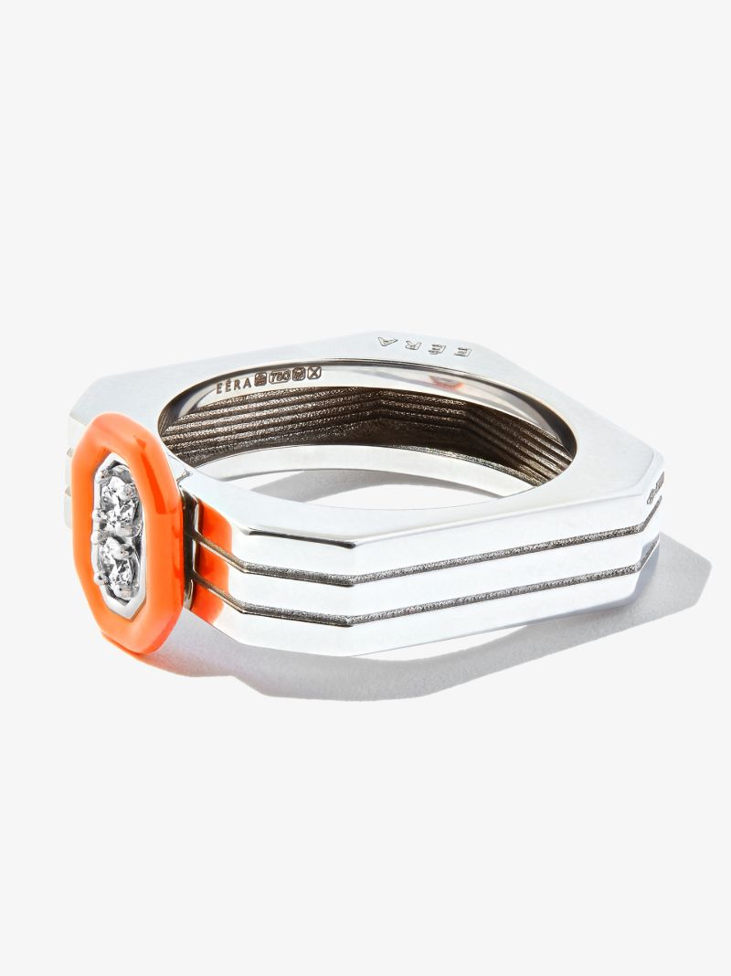 18k White Gold Diamond Enamel Ring