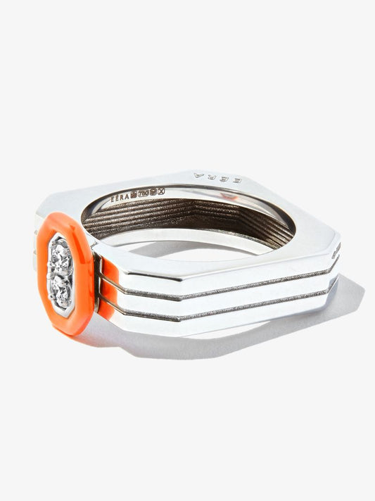 18k White Gold Diamond Enamel Ring