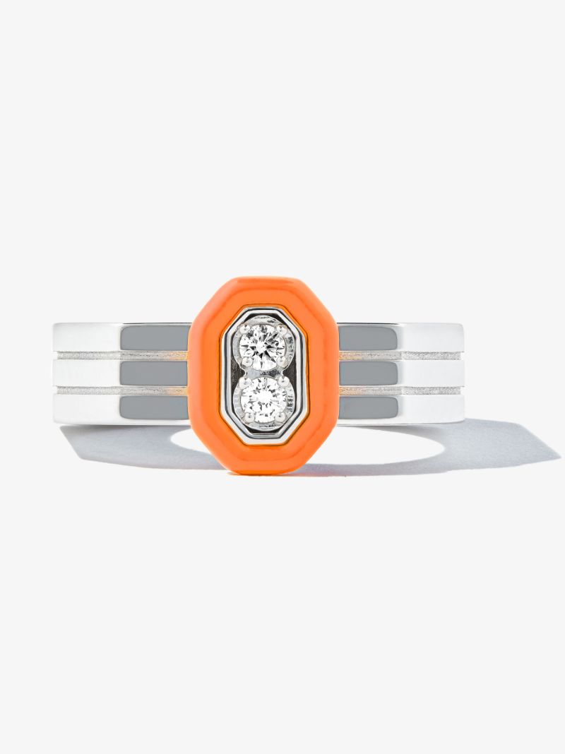 18k White Gold Diamond Enamel Ring