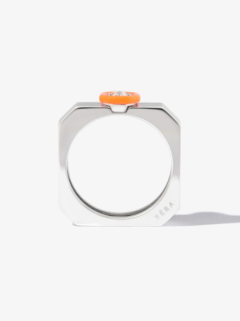 18k White Gold Diamond Enamel Ring