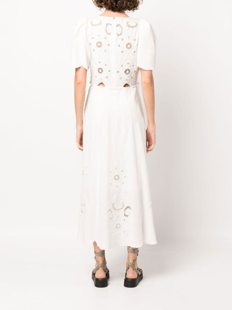 White Kiara Embroidered Midi Dress