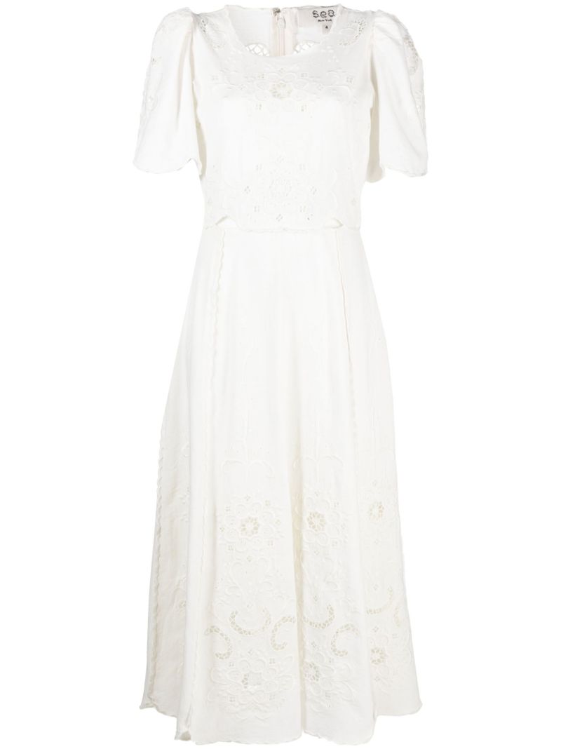 White Kiara Embroidered Midi Dress