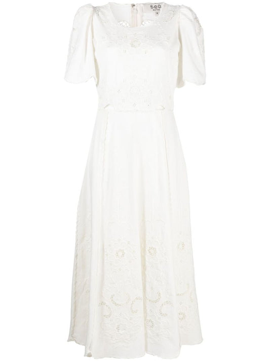 White Kiara Embroidered Midi Dress