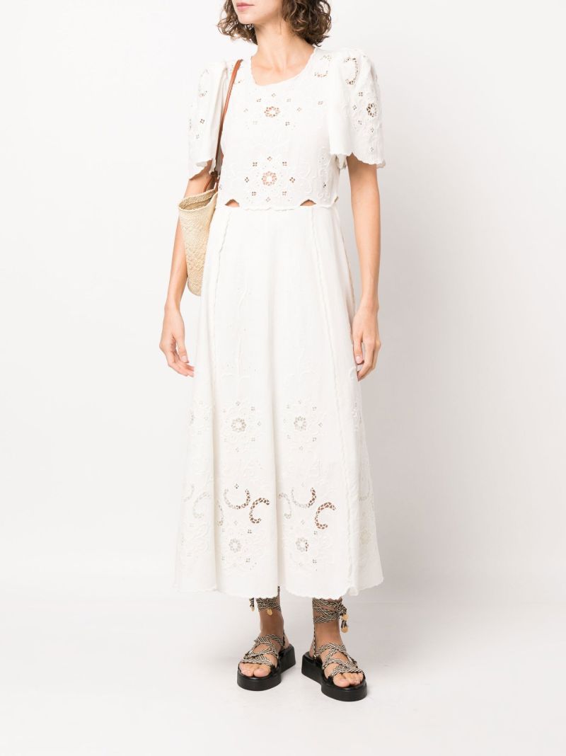 White Kiara Embroidered Midi Dress