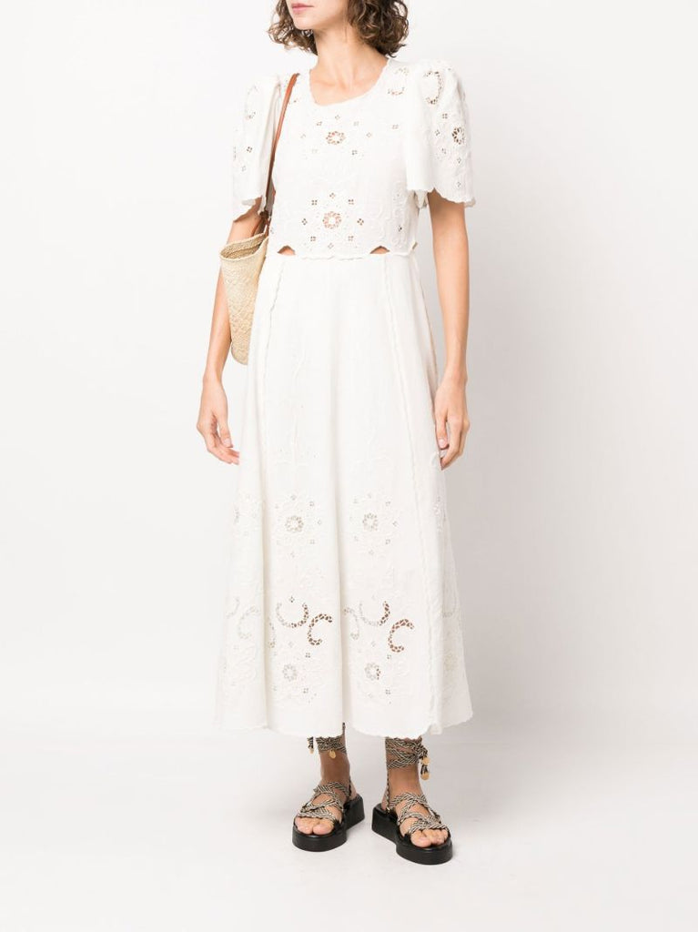 White Kiara Embroidered Midi Dress