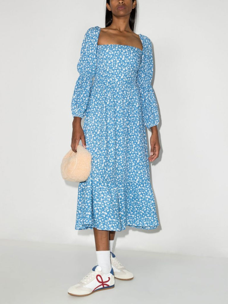 Blue Mica Floral Print Midi Dress