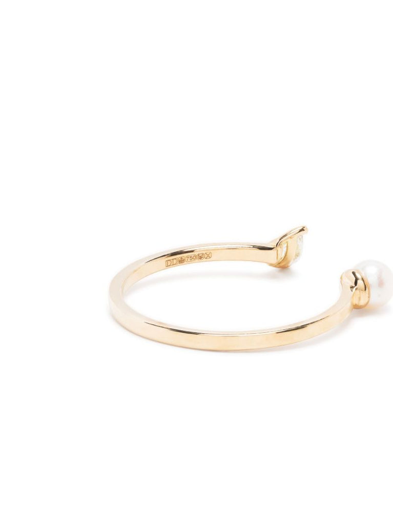 18k Yellow Gold Dots Pearl and Diamond Ring